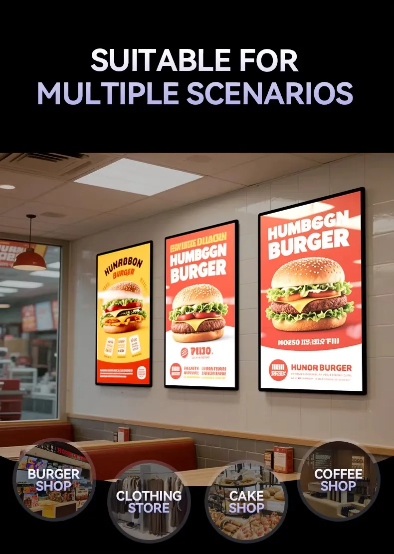 Custom LED Menu Board Pattern Ultra Slim Aluminum Frame Tempered Glass Advertising Light Boxes Outdoor Use Easy Hanging 12V