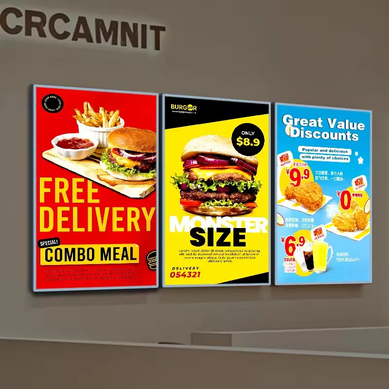 Custom LED Menu Board Pattern Ultra Slim Aluminum Frame Tempered Glass Advertising Light Boxes Outdoor Use Easy Hanging 12V