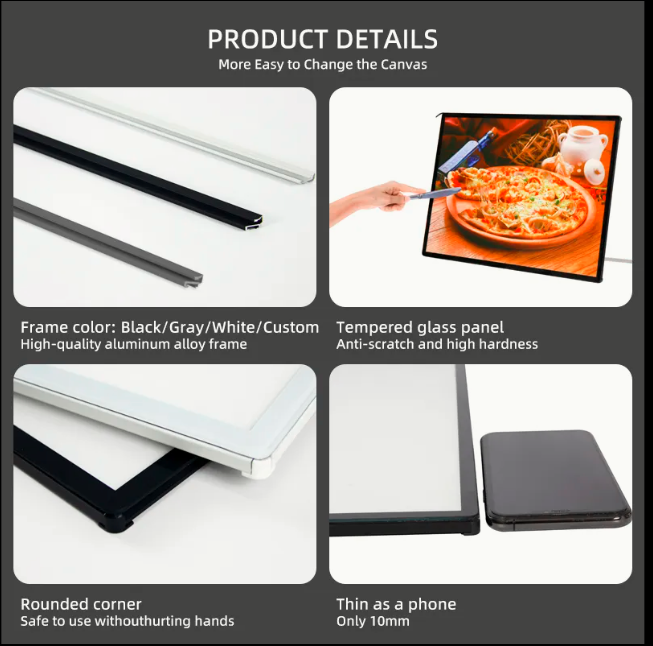 Custom LED Sign Board LED Restaurant Menu Light Box for Shops and Cafes
